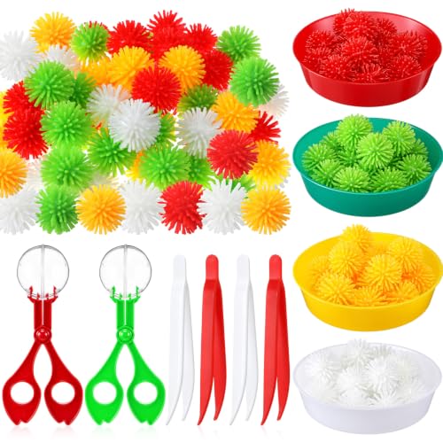 Image of Leitee 71 Pcs Sensory Bin Filler,Red Green,Christmas | Hedge Balls Tweezers Clips Cups, Fine Skills Toys Set for Kids Counting Sorting, Sensory Bin Tools Preschool Learning