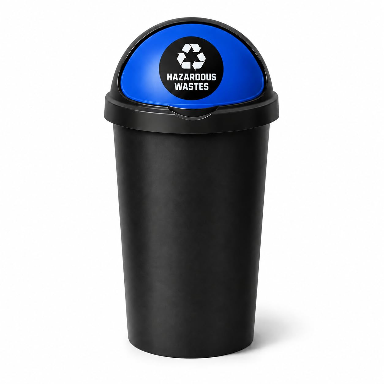 SPECTRAPLAST® 50L Bullet Bin with Coloured Lid & Sticker, Large Kitchen Rubbish Bin, Plastic Waste Bin for Home, Office, Bathroom & Utility Room, Indoor Recycling Dustbin (BLUE, HAZARDOUS WASTE)
