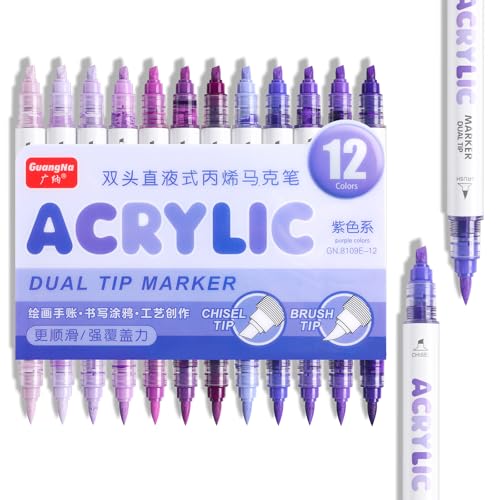 kander 12 Colors Dual Tip Acrylic Paint Markers, Purple Color