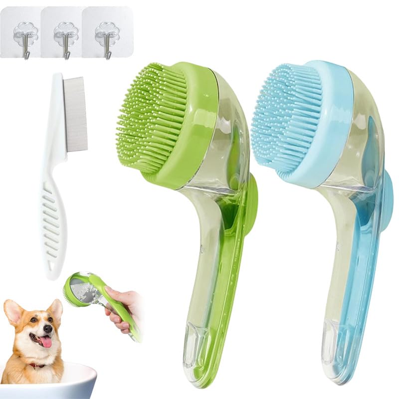 Doggocomfy Pet Bath Brush, Pet Bath Brush with Soap Dispenser, Doggo Comfy Brush, Doggo Comfy Pet Bath Brush, Shampoo Brush for Dogs Bath, Dog Bath Brush (Green+Blue)