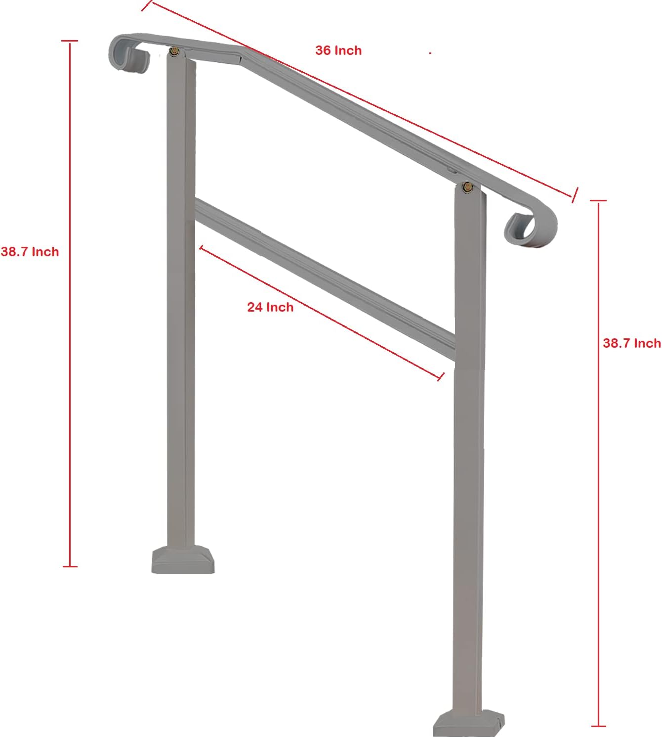 Handrails for Outdoor Steps,3 Step Handrail Fits 1 to 3 Steps Mattle Wrought Iron Handrail Stair Rail，Transitional Handrail with Installation Kit for Concrete Steps or Wooden Stairs - - 