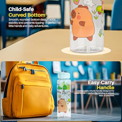 Image of BAYBEE 600 ML Chubby Drinking Water Bottle for Kids | Bpa Free Baby Sipper Bottle with Flip Straw & Carry Handle | Toddlers Leak Proof Sipper Water Bottle for Kids 1 to 12 Years Boys Girls (Green)