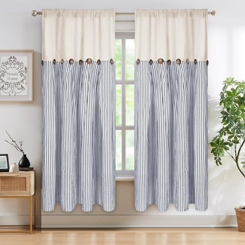 ASPMIZ Cotton Linen Farmhouse Curtains Boho Rustic Button Drapes, Linen