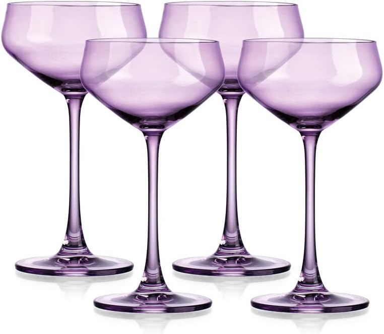 Godinger Martini Glasses, Coupe Cocktail Glasses, European Martini Glass Cocktail Glass Set of 4, Purple, 6oz - Made in Europe