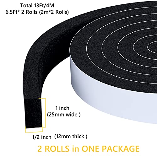 Trisiki 26Ft White V-Shaped " Q " Foam Weather Stripping + 13Ft (1 In X 1/2 In) Low Density Weather Stripping Door Seal Strip #TOP3
