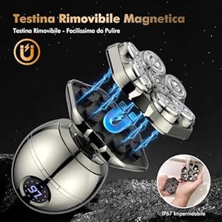 iWarmbase Rasoio Testa Calva,7D Magnetici Rimovibile Zero Assoluto-6 in 1 Capelli uomo 0 mm,Impermeabile IPX7-sotto la doccia con Display LED, Rasa e Taglia Capelli a Zero per testa calva.