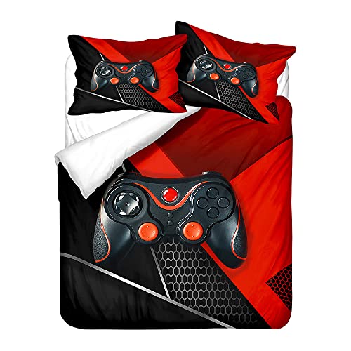 PEIHUODAN 3D Gamepad Funda Nórdica Cama 90/105/135/150 cm Juego de Ropa de Cama para Adolescente Niños Yin Yang Videojuegos Funda de Edredón y Funda de Almohada (Rojo,150x200 cm Cama 90 cm)