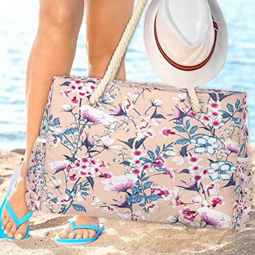 cfpolar Bolsa de praia feminina com flores vermelhas brancas e vermelhas, bolsa de piscina, bolsa de