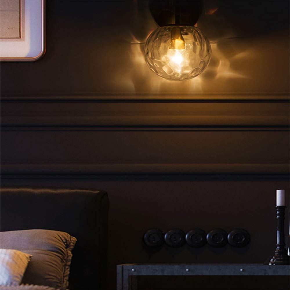 Applique vintage da parete, lampada da parete dorata da camera da letto di metà secolo con paralume in vetro martellato, illuminazione retrò E27, applique da parete per interni, per soggiorno, camer