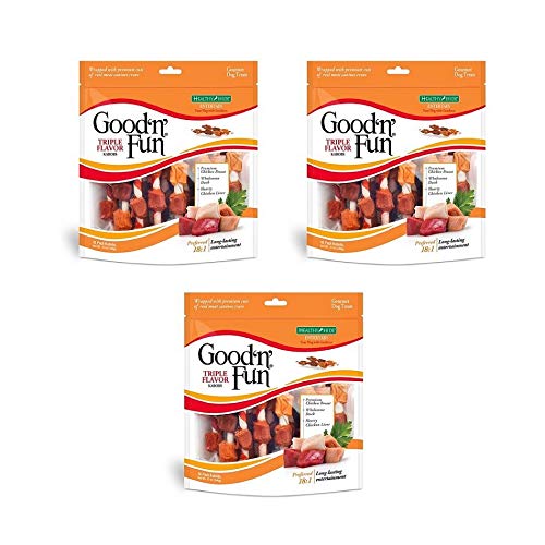 Good'n'Fun Triple Flavored Rawhide Twists Chews for Dogs (3 Pack (36 oz.) Triple Flavored Rawhide Kabobs)