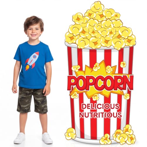 Image of Qunclay 4ft Popcorn Box Cardboard Cutout Carnival Party Decoration Life Size Popcorn Photo Booth Prop Stand up Display Backdrop Decor for Carnival Movie Night Circus Theater Birthday Party