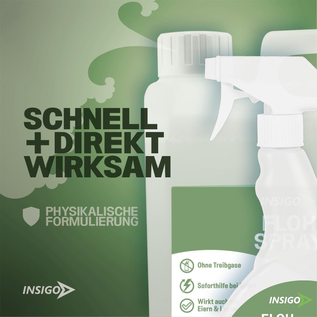 INSIGO Flohspray für Wohnung und Möbel 2L + 1L - Abwehrspray gegen Flöhe mit Sofortschutz - Floh-Spray für Hunde und Katzen - Flohmittel hochwirksam & laborgeprüft
