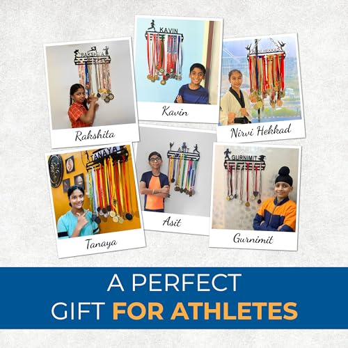 Image of GLORY MEDAL HANGERS - Personalized Medal Hangers for Wall - Hang Up to 60 Medals | Metal | Sports Medal Wall Display | Medal Holder | Black Glossy Finish.