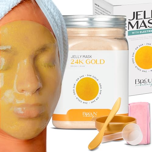 BRÜUN Mascarillas de Gel 24k Gold | Mascarilla Facial de Gelatina Hidratante para la Cara en Polvo | Jelly Mask Hydro Faciales Hidratantes | 652 g | Skin Care Spa Set