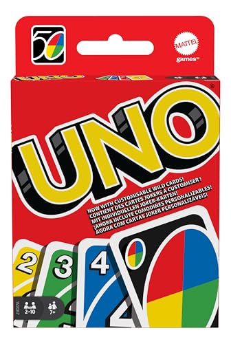 UNO - Classic Colour & Number Matching Card Game - 112 Cards - Customizable & Erasable Wild - Special Action Cards Included - Gift for Kids 7+, W2087