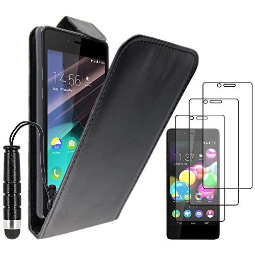 ebestStar - Coque Compatible avec Wiko Highway Pure 4G Etui Housse PU Cuir Rabat Flip + Mini Stylet + 3 Films d'écran, Noir [Appareil: 141.9 x 68.1 x 5.1mm,...