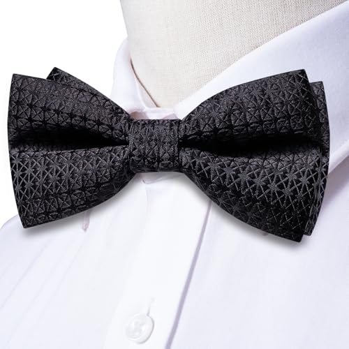 Image of Hi-Tie Bow Ties for Men Pre-Tied Pocket Square with Cufflinks Mens Bowtie Sets for Wedding Formal Party