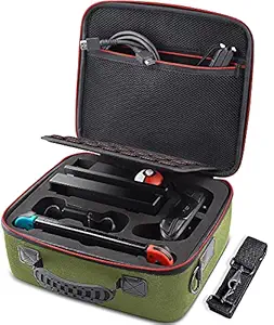 VORI Carrying Case for Nintendo Switch, Travel Storage Hard Shell Protective Portable Carry Bag with Shoulder Strap for Nintendo Switch Console & Accessories, Pro Controller, Green
