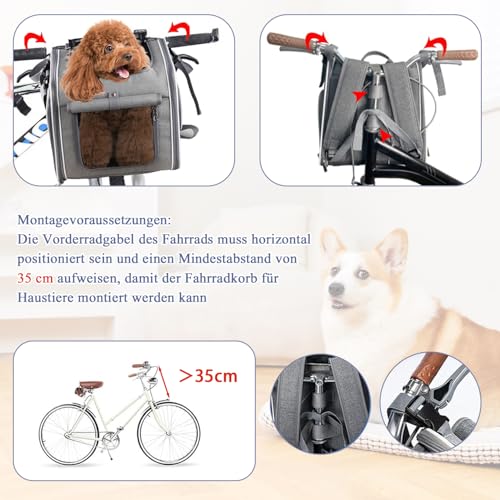 Cnwinu Hundefahrradkorb Vorne, Hundekorb Fahrrad Vorne mit 4-Offenen Türen, 4-Mesh-Fenster, Faltbarer Fahrradkörbe für Hunde, Fahrrad Hundekorb für Kleine und Mittelgroße Katzen und Hunde