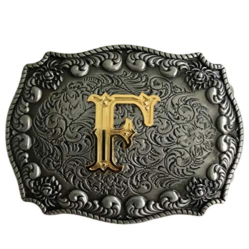 Daisybaby Initial Letter Belt Buckles Western Cowboy Handmade Metal Large Alphabet Belt Buckle for Men and Women F