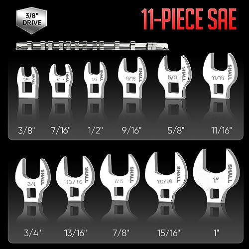 SHALL 3/8" Crows Foot Wrench Set, 11-Piece SAE Crowfoot Wrench Set with Clip-on Organizer, 3/8"-1", Tools for Mechanics, Access Fasteners in Tight Spaces - Image 3