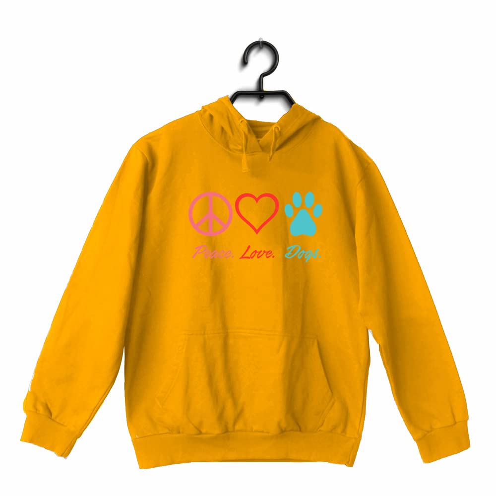 Quirkipedia Peace. Love.Dogs Dogs Tshirts, Hooded Sweatshirts Yellow