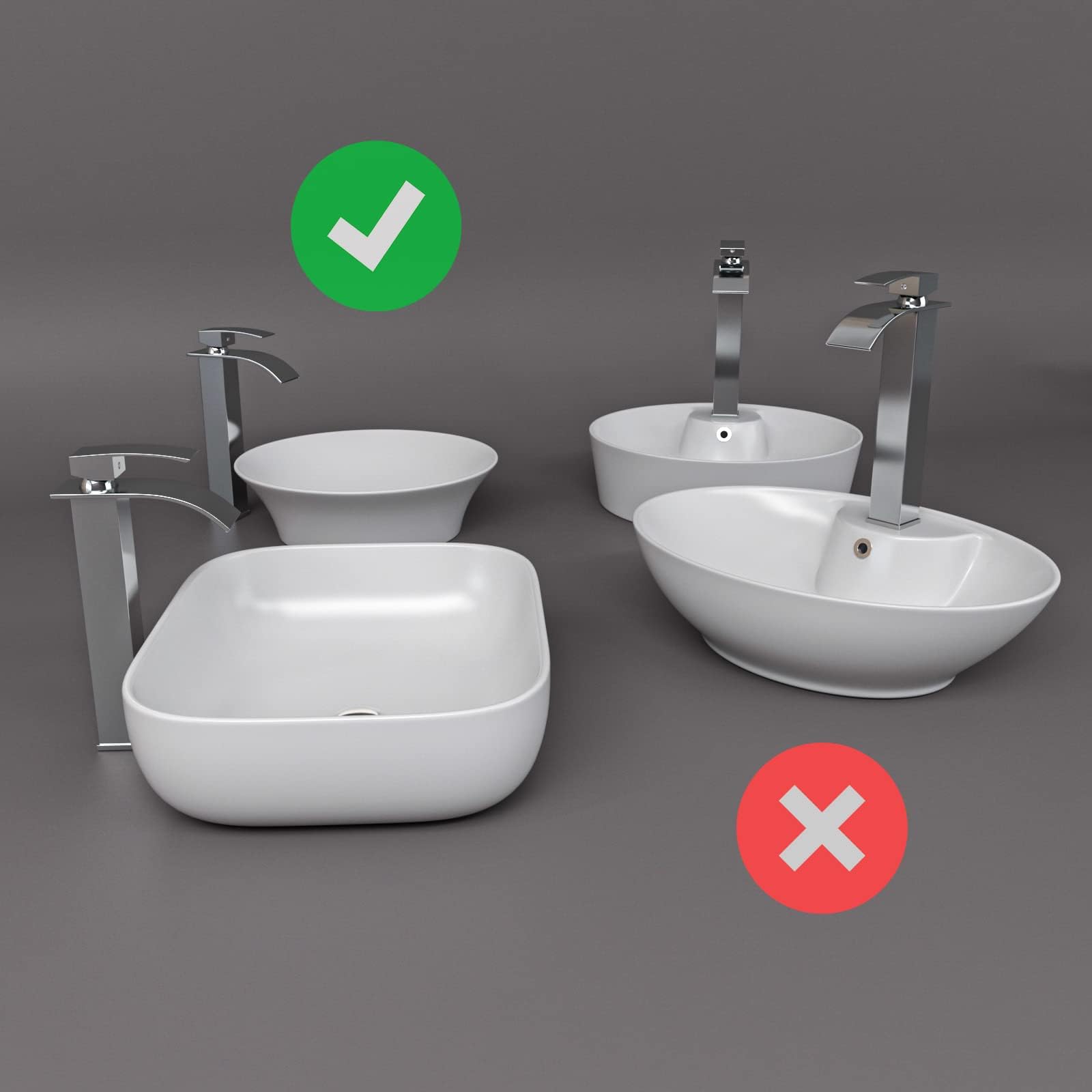 Rubinetto Bagno Lavabo Alto,Miscelatore Lavabo Bagno Moderno,Rubinetto Sottolavello Acqua Calda e Fredda,Viene Fornito con Tubo da 3/8" lungo 60 cm