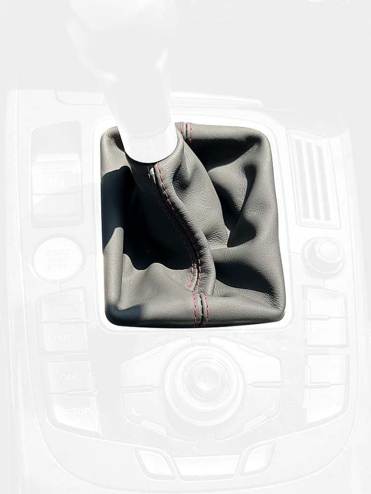 RedlineGoods Shift Boot - Manual Compatible with Audi A5 2007-16. Tailor Made - not Universal. Genuine top-Grade Italian Black Suede (Alcantara) with Silver Thread
