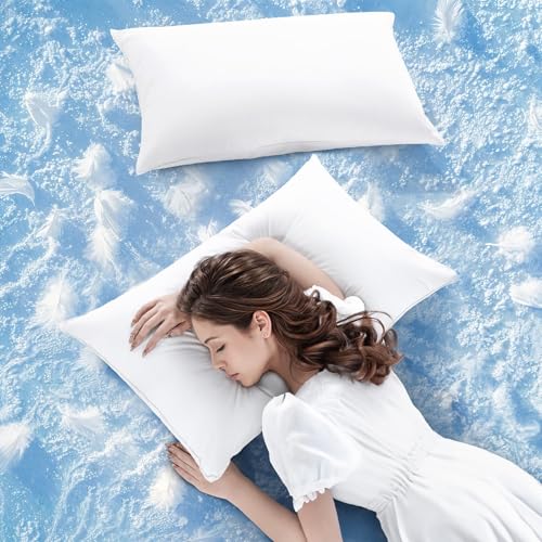 LBRO2M Goose Down Pillow 1050 Fill Power 80% Goose Down 20% Goose Feather 100% Cotton Pillowcase Queen Down Pillows Ideal for Plush Comfort and Support (20