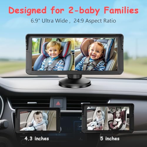 dual baby car camera for 2 kids  69 split screen ultrawide hd display with 2 cameras ir night vision easy installation dual car camera baby monitor for infant amp toddler safety by fodkh