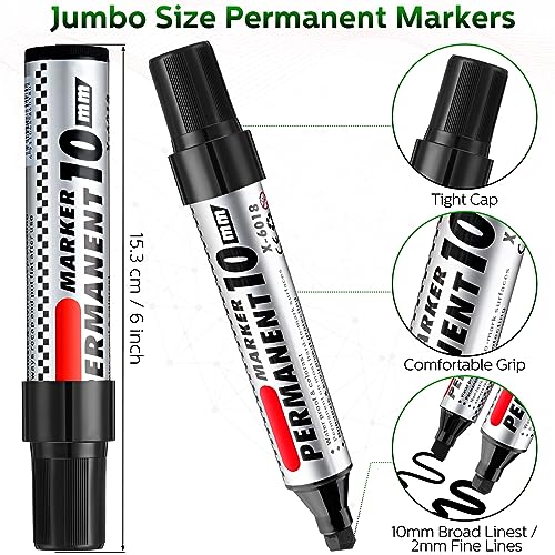 Image of Thenshop 48 Pcs Jumbo Size Permanent Markers Bulk Waterproof Chisel Tip Marker Pens for Industrial Use Work on Wood Metal Plastic Stone Glass(Black, Blue, Green, Red)