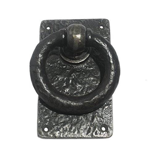 Adonai Hardware "Adonikam" Antique Heavy Duty Cast Iron Front Entry Sturdy Ring Medieval Door Knockers (1 Pack, Matte Lac.) for Vintage Wooden Barn Shed Doors, Gates, Fences, Furniture and Farmhouse
