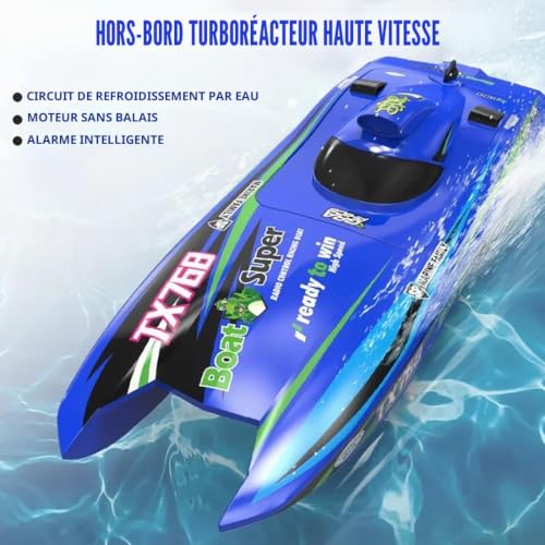 RCXTechPro Bateau RC étanche pour adultes et adolescents, télécommande 2,4 GHz, moteur sans balais 30 km/h, bateau électrique haute vitesse, jouet cadeau avec système de refroidissement et portée de – vue 2