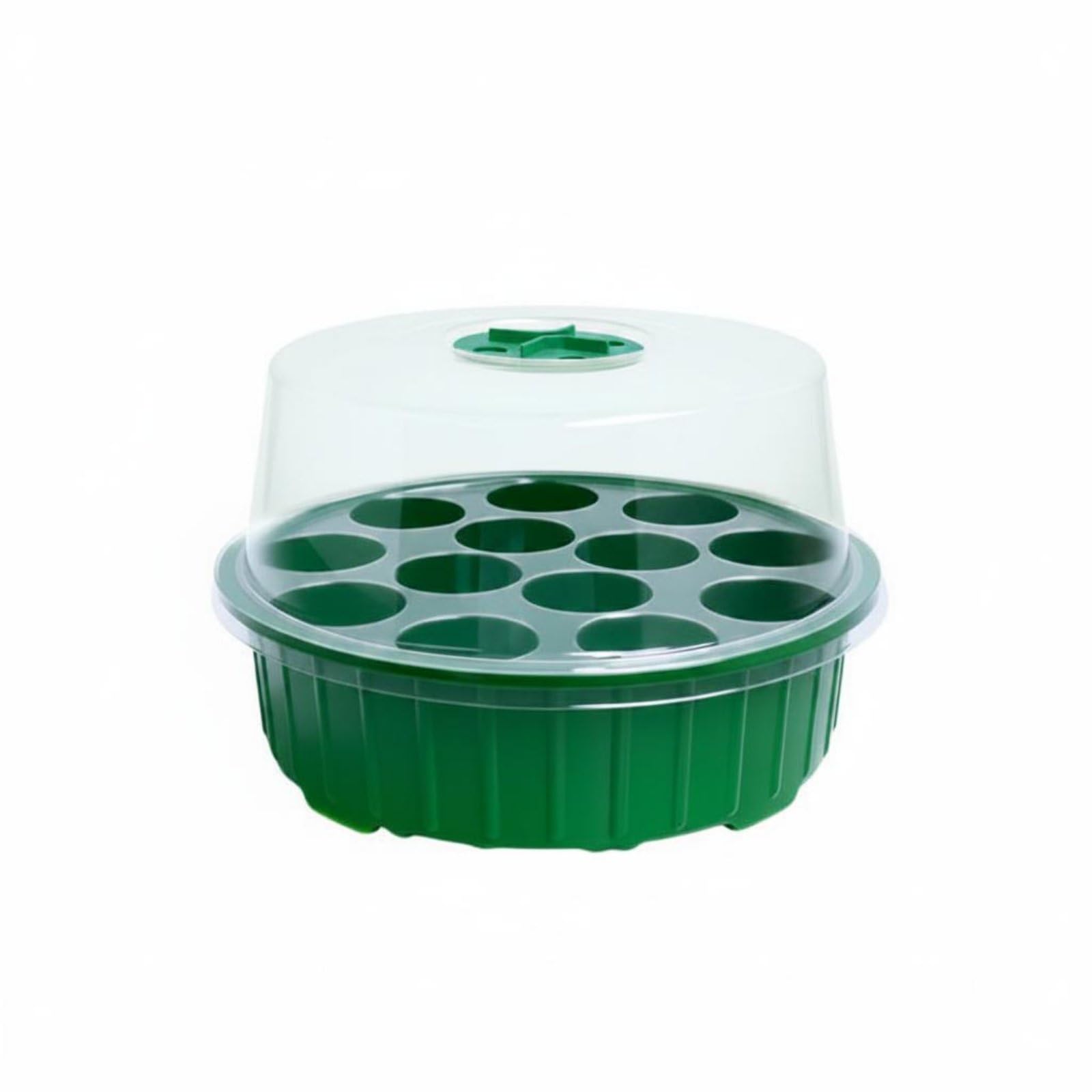 3 Pieces Moisture Retention 13-Hole Tray Heat Preservation Round Seedling Tray Clear Dome Cover Covered Propagation Box Reusable for Indoor Gardening, Balcony, Greenhouse, Green-image-19