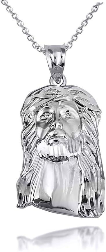 Claddagh Gold Jesus Christ Head Diamond Cut Pendant Necklace Fine Real Solid 925 Sterling Silver