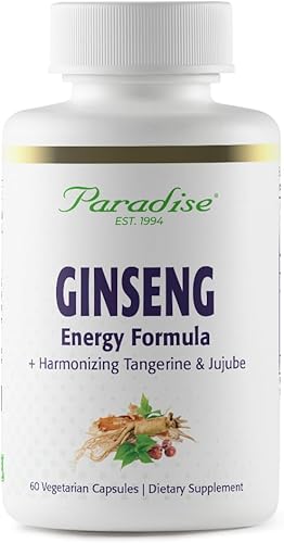Paradise Herbs Extracto de raíz de ginseng para energía y bienestar, vegano, sin OMG, sin gluten, vitamina B1, B2 y B12, 60 cápsulas