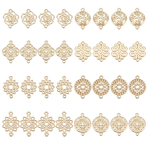 SUPERFINDINGS 32Pcs 8 Styles Baroque Style Links Connectors Gold Double Hole Pendant Connector 17~20.5x13.5~19mm Flower Connector Charms for DIY Jewelry Making hole: 1.2mm