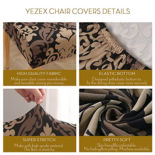Yezex Chair Covers For Dining Room Set Of 6, Printed Chair Covers Washable&Stretchable, Kitchen Chair Slipcovers Protector For Dining Room, Hotel,(Brown Pattern) #TOP1