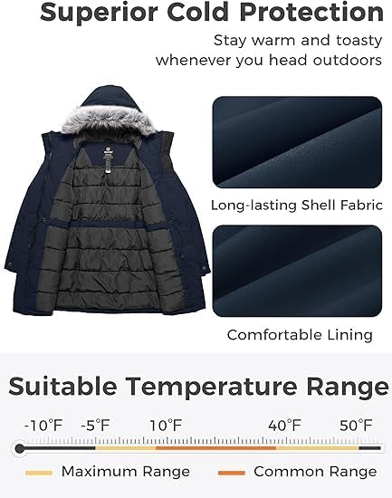 Wantdo Vrouwen Winter Hooded Warme Jas Klassieke Katoen Parka Jas Waterbestendig Outdoor Jas Winddicht Bovenkleding Jassen Blauw S, marineblauw, XXL