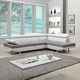 Divano Roma Furniture Modern Contemporary Designed Two Tone Microfiber and Bonded Leather Sectional Sofa, Large, White/Grey