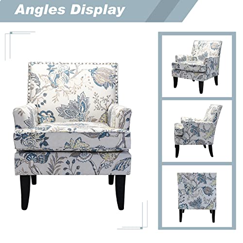HULALA HOME Modern Accent Chair with Arms and Wooden Legs, Mid Century Accent Chair Armchair High Back Rest, Padded Armrest and Comfortable Cushioned Seat for Living Room (Blue Yellow Floral) - Image 5