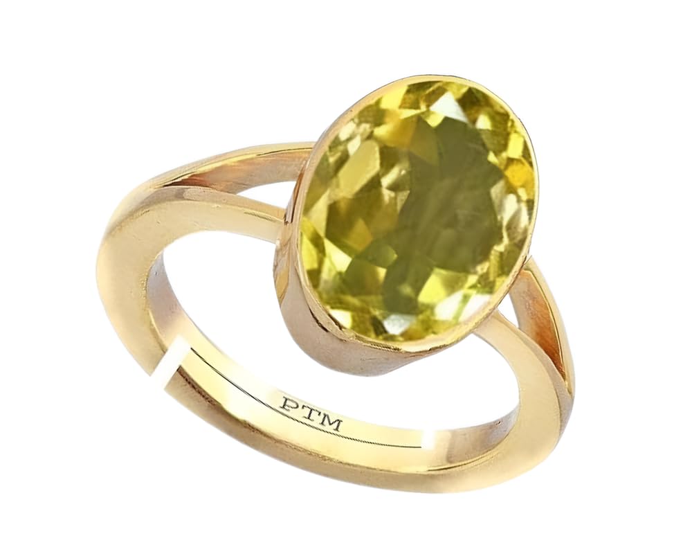 PTM Natural Citrine/Sunehla 3.25 to 10.25 Ratti or 3.00 to 9.50 Carat Astrological Certified Gemstone Panchdhatu/5 Metals Gold Plated Adjustable Ring for Men Women