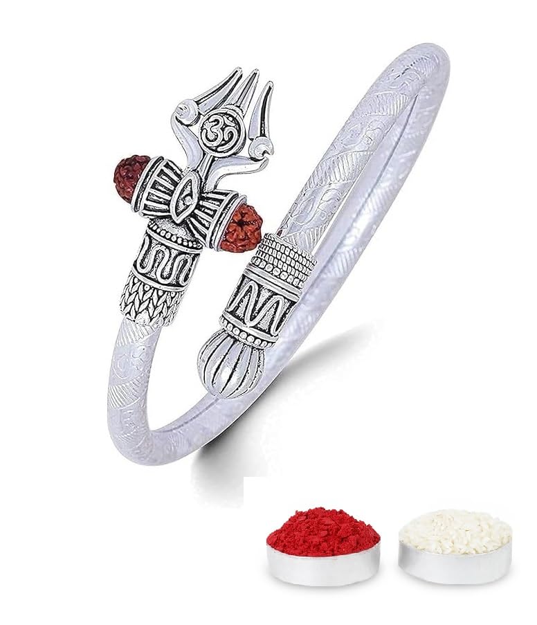 El Regalo Trident Rudraksha Kada Bracelet Rakhi for Brother/Bhai- Rudraksha Trishool Silver Plated Rakhi with Roli Chawal, Rakhi Card in Rakhi Gift Box For Men (B08CCN1GG9) Amazon Price History, Amazon Price Tracker