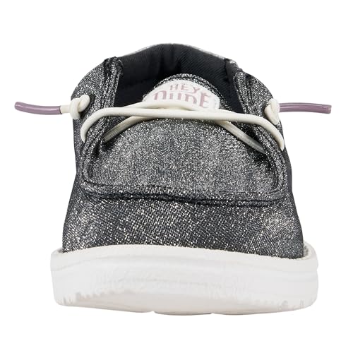 Image of HEYDUDE Girl's Toddler Wendy Metallic Sparkle Slip On Shoe | Easy On Loafer