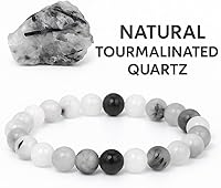 Vista 102 de Pulsera de turmalina negra, pulsera de cristal curativo natural para mujeres y hombres, pulsera de cuentas redondas de 0.315 in para espiritual