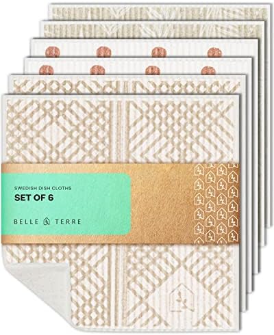 Swedish Dish Cloths for Kitchen - Reusable Dishcloths for Washing Dishes - Each Cellulose Dish Cloth Replaces 15 Rolls of Paper Towels and is More Absorbent than a Sponge - Dishcloth Set of Six