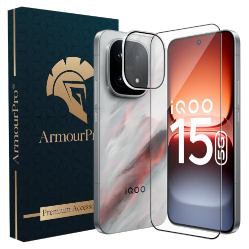 Image of ArmourPro Edge to Edge Tempered Glass for iQOO 15 with Silver Camera Ring Guard, 9H Screen Protector, Anti-Scratch, Anti-Fingerprint, Bubble-Free Installation Kit