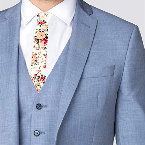 Image of Parquet Mens Floral Tie | Cotton Printed Skinny Necktie for Wedding | Spring & Summer