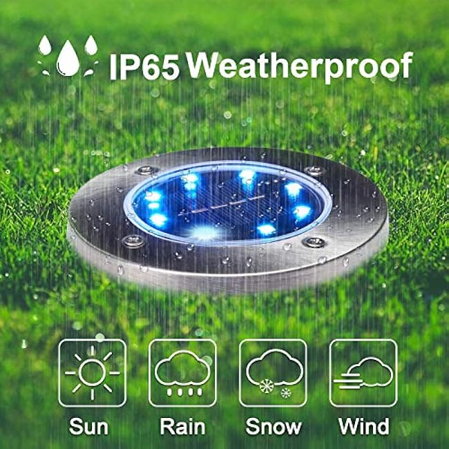 K.E.J. Solar Ground Lights 8 Pack Multicolor Outdoor Garden Pathway Lights