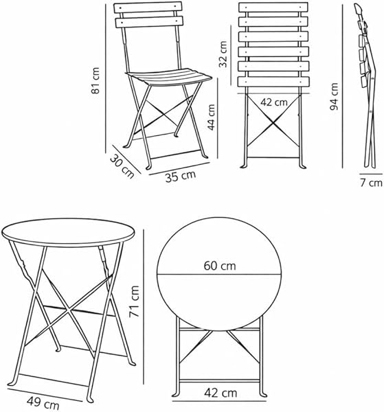 Set Bistró Plegable Arles Metalico | Mesa y 2 Sillas de Exterior e Interior Resistente | Muebles de Jardin, Balcón y Terraza - 4